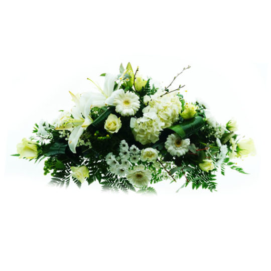 Coussin allongé blanc, fleurs pour un deuil - Fleurs Et Création